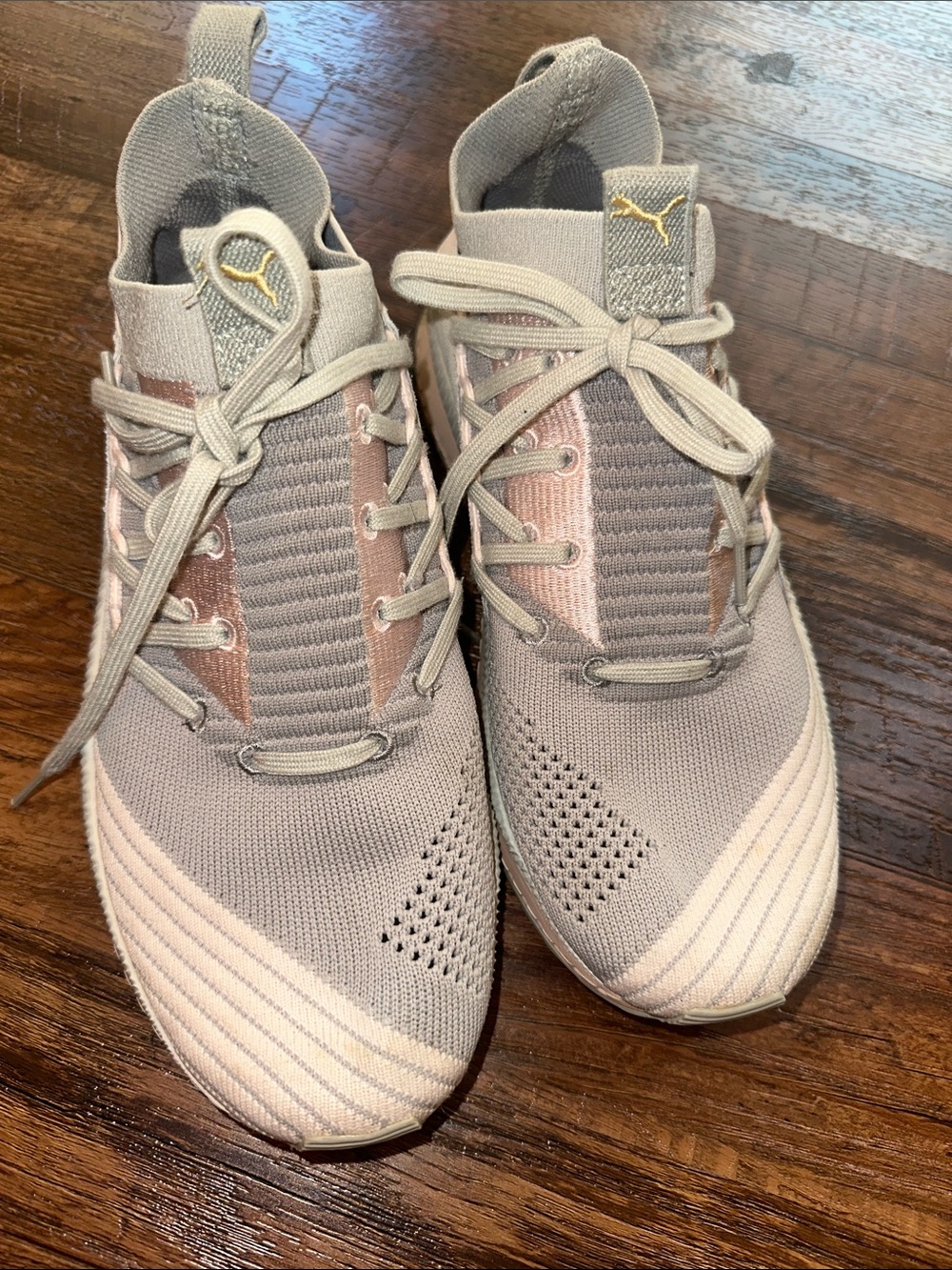 Puma Women's Taupe and Blush Knit Lace-Up Sneakers